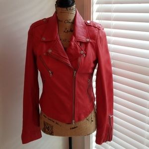 Red Leather Zara Jacket (Large) REAL leather!